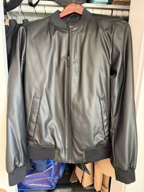 DKNY Black Leather Bomber Jacket